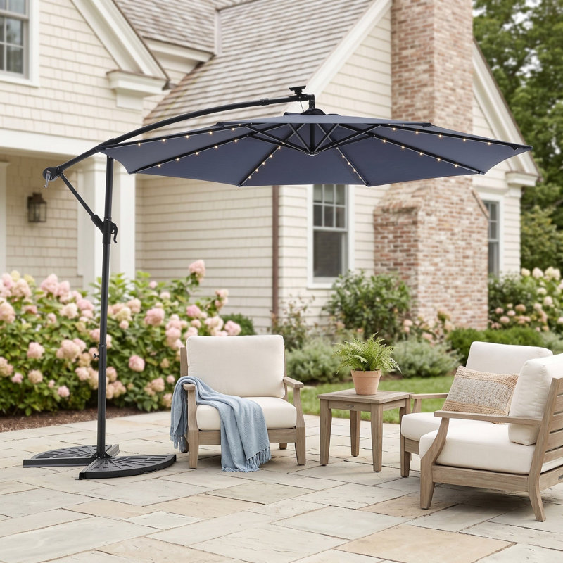 Parasol de marché suspendu 10 pi à DEL solaire (sans base), Marine