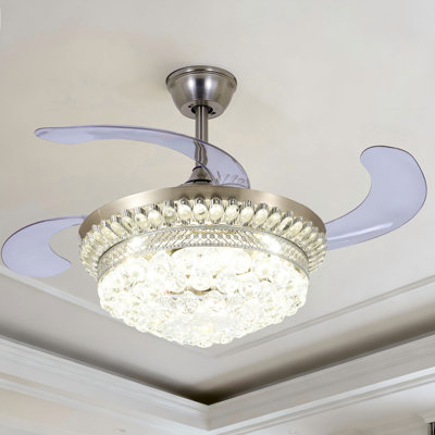 Modern 42" Crystal Ceiling Fan With Led Light & Remote Control, 3 Speeds, 3 Colors Changing, Timer