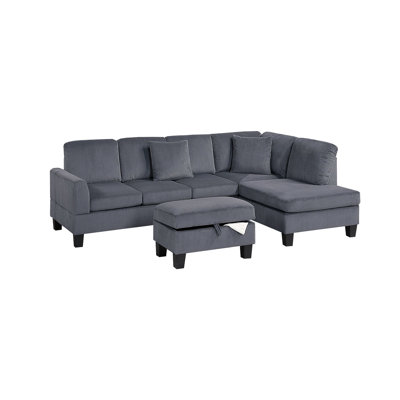 Dark Gray Corduroy 3Pc Sectional With Chaise, , And Storage For A Transitional Stylish Primary Living Space Square Arms Cushions 3 - Piece Ideal Contemporary Spaces Cushioned Back