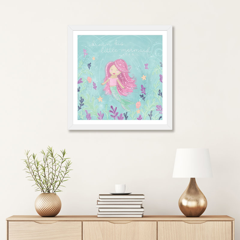 Sirène et pieuvre I - impression, Blanc, H 24 po x l 24 po x p 1 po, Papier encadré blanc