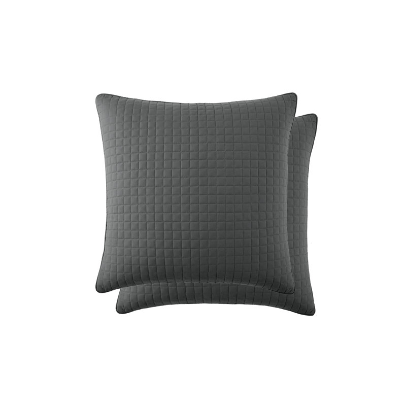 Deux housses de taie décorative matelassées en microfibre brodées Vilano Springs, H 18 po x l 18 po, Ardoise