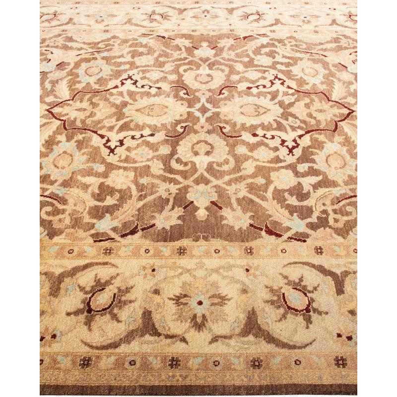 Tapis unique noué à la main Shamaiya Eclectic - noyer, 6 pi x 9 pi 2 po