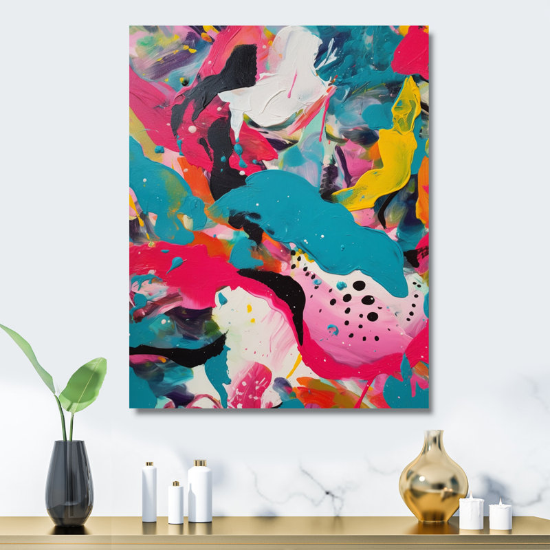 Décoration murale en métal rose turquoise abstraite Enigma III - formes abstraites, H 32 po x l 24 po