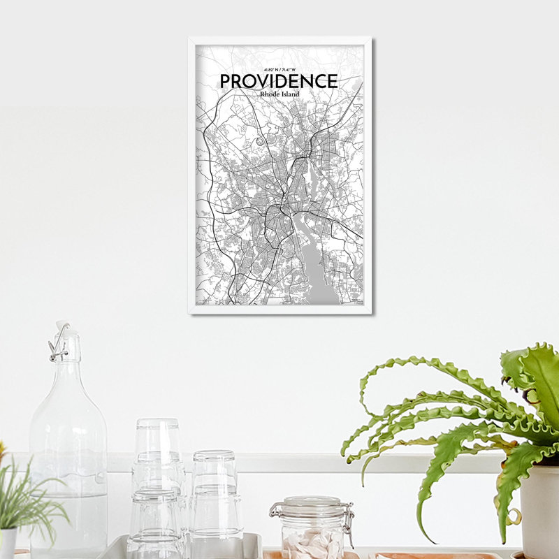Providence, carte de la ville, impression, H 17 po x l 11 po, Gris / blanc
