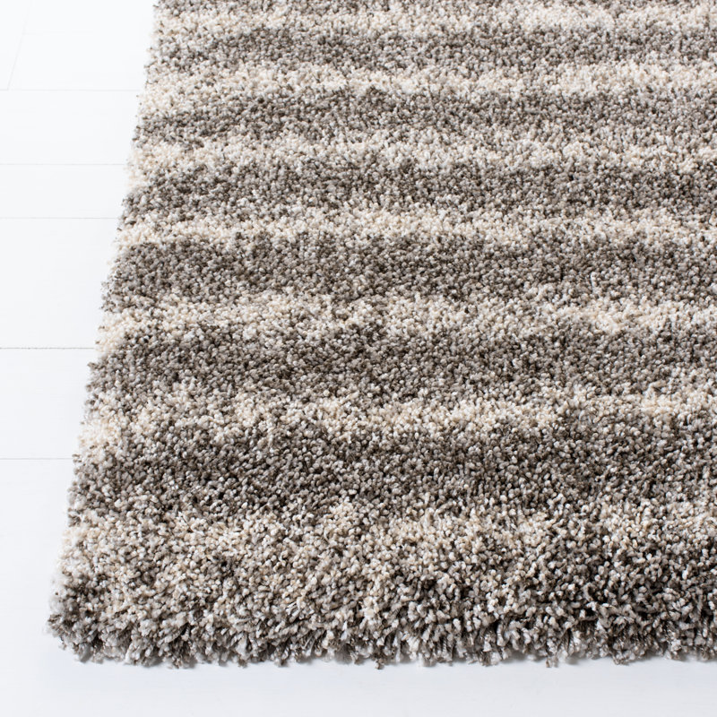 Tapis rayé brun / ivoire Audrianna, Carré 7 pi