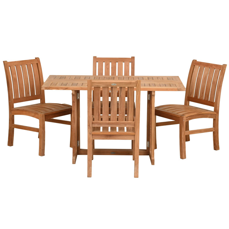 Ensemble de salle à manger 5 pièces en bois de teck comprenant une table pliante rectangulaire Hatteras de 56 po avec 4 chaises d'appoint Abacho