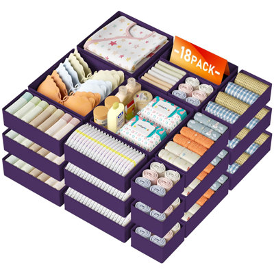 Drawer Organizer Set - 18 Pack Foldable Fabric Storage Bins For Clothes, Socks, Underwear, And Small Items | Versatile Dresser & Closet Organizers For Bedroom, Nursery, And Home Organization