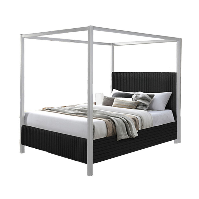 Keri Canopy Bed, Slatted Wood Frame, , King, White