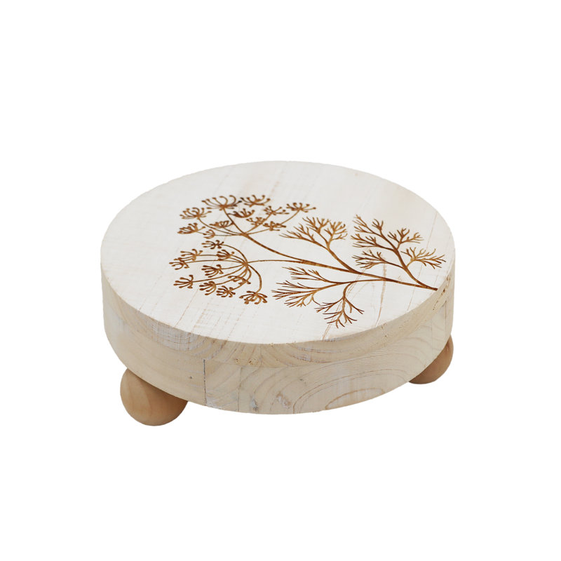 Présentoir décoratif rond en bois, petit support à plante, blanc, H 3,1 po x l 7,5 po x P 7,5 po