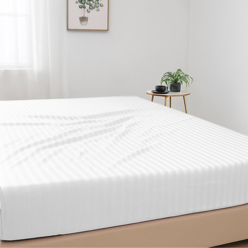 Shaneca Microfiber Striped Fitted Sheet - Ultra-Soft, Fade-Resistant, Deep Pocket Fit, Single (3'), White