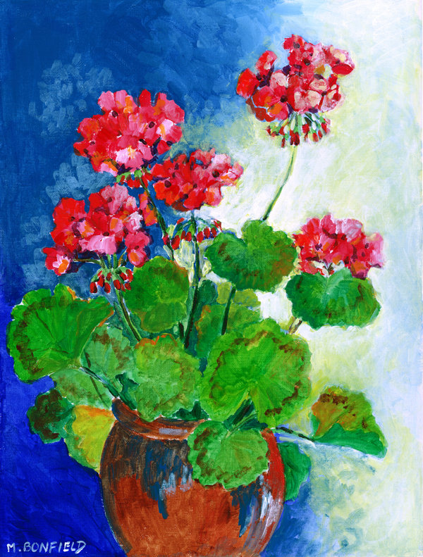 Drapeau de jardin à 2 faces Felices Geraniums par Maureen Bonfield, H 15 po x l 11 po