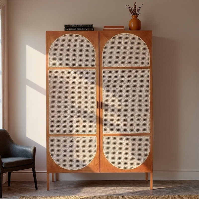 Armoire classique en rotin, Noir