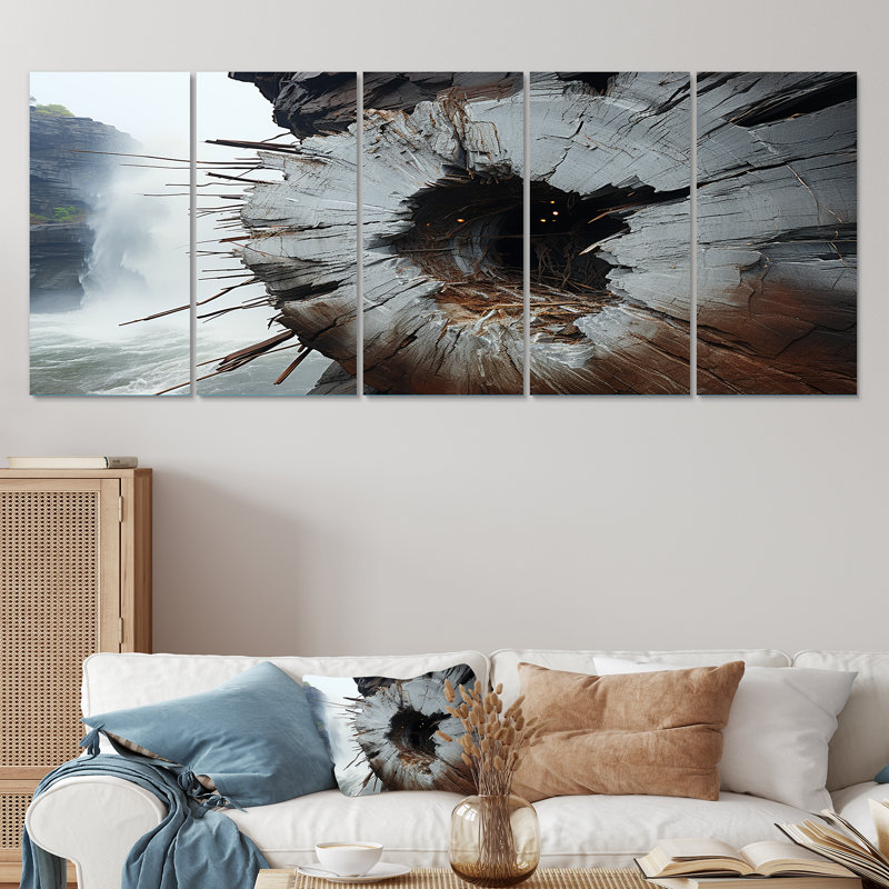 «Stone Grey Quartz Mystery II - Stone Geode», art mural 5 pièces, H 28 po x l 60 po