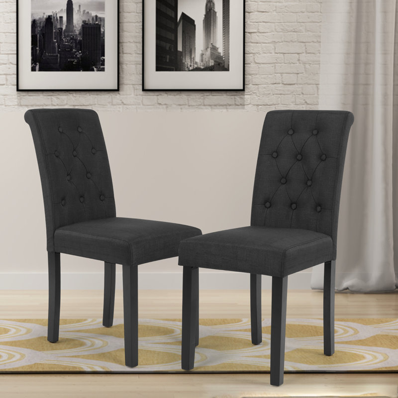 Elegant and Comfortable Dining Chair Tufted Fabric Upholstered Parsons Chair, Charcoal