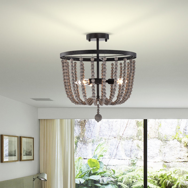 Plafonnier semi-encastré 3 lumières 15,75 po Kocher, Fer rustique, Argent