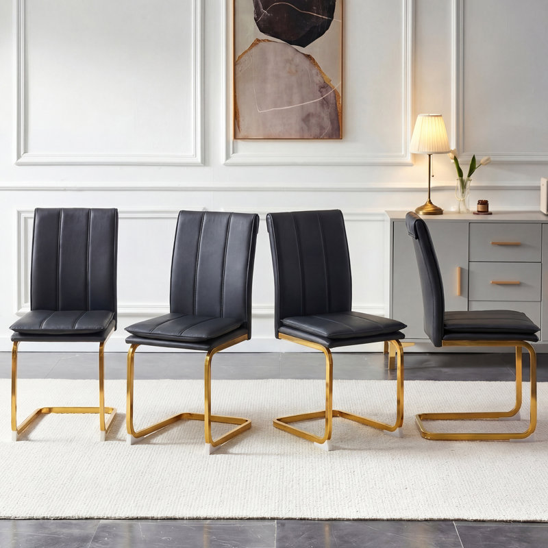 Ensemble de 4 chaises de salle à manger modernes en cuir synthétique avec pieds en métal, Noir