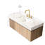 Meuble-lavabo de 48 po avec comptoir en pierre frittée blanche, lavabo en céramique encastré avec 3 trous de robinet standard, tiroir d'armoire flottant en contreplaqué et système de fermeture en douceur, finition en chêne avec plateau-133669082-133669080