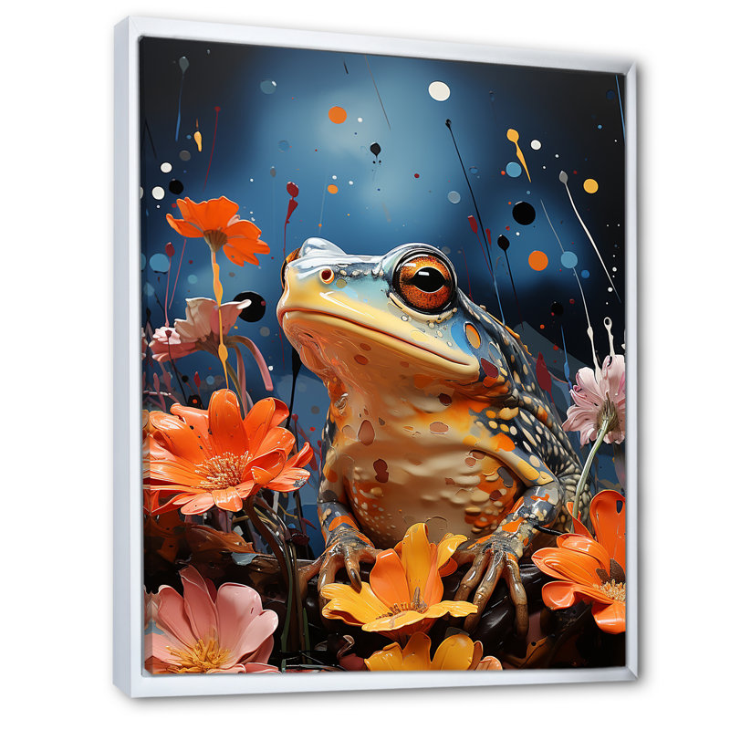 «Expressionist Frog Mouvement I» sur toile, Cadre flottant blanc, H 20 po x l 12 po x P 1 po
