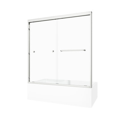 Double Bypass Sliding Shower Door 55"-60" Wide, 60" High, Brushed Nickel Color, Aluminium Alloy Frame, 1/4" 6Mm  Tempered Glass, - Overflow Threshold W X H Reversible Door, Appearance, Damage Delivery