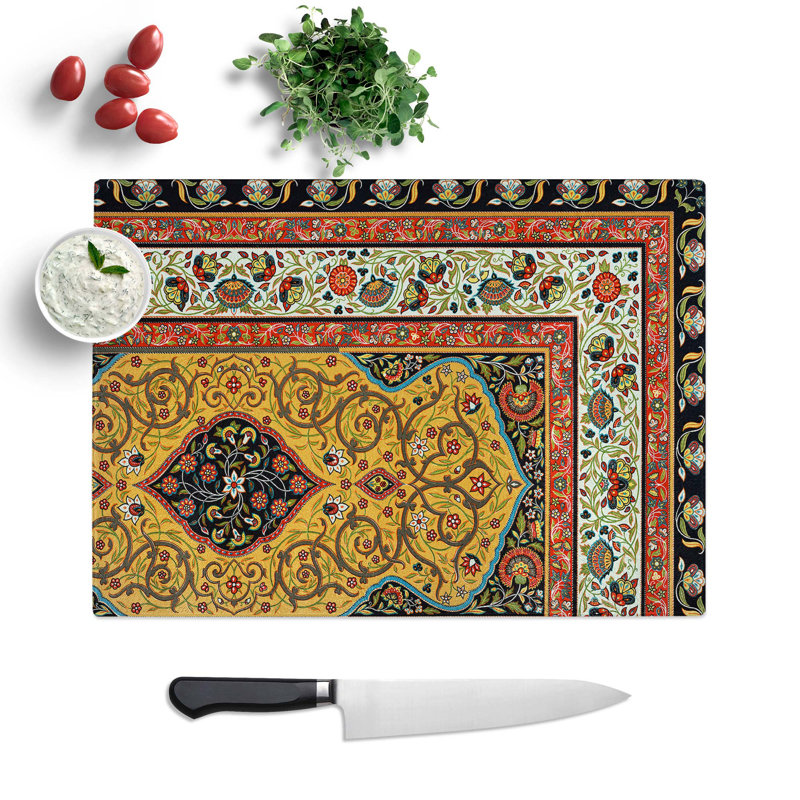 Tempered Glass Persian Chopping Board, 39 cm W x 28.5 cm L