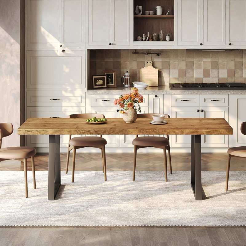 63" Solid Wood Rectangle Dining Table for 6, Brown