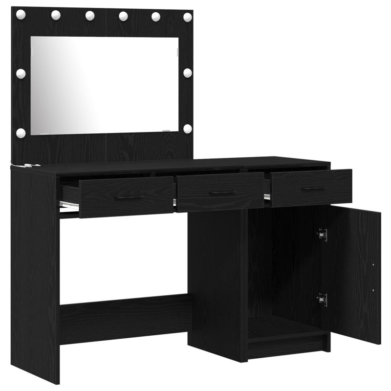 Dressing Table with Mirror, Black Oak