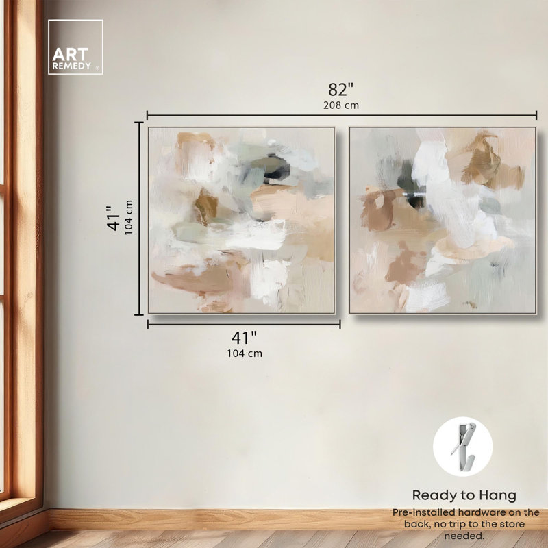 Blended Forms Duo Canvas Print Neutral Wall Decor Set by Art Remedy, Black Frame, 12 x 12, 41" H x 41" W, Silver Frame