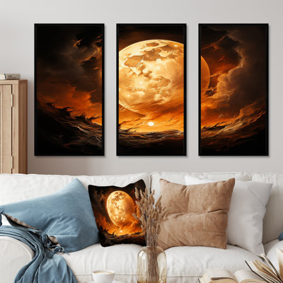 Fiery Moonlight Vision II - Moon Wall Art Print Set