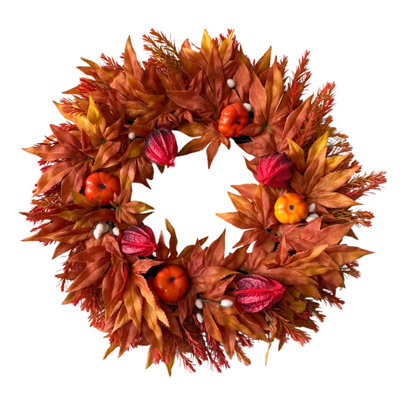 Couronne artificielle d'automne, couronne de porte de récolte 19,7 pouces avec mini citrouilles, physique et feuilles d'automne, couronne de l'Action de grâce pour porche de fenêtre murale