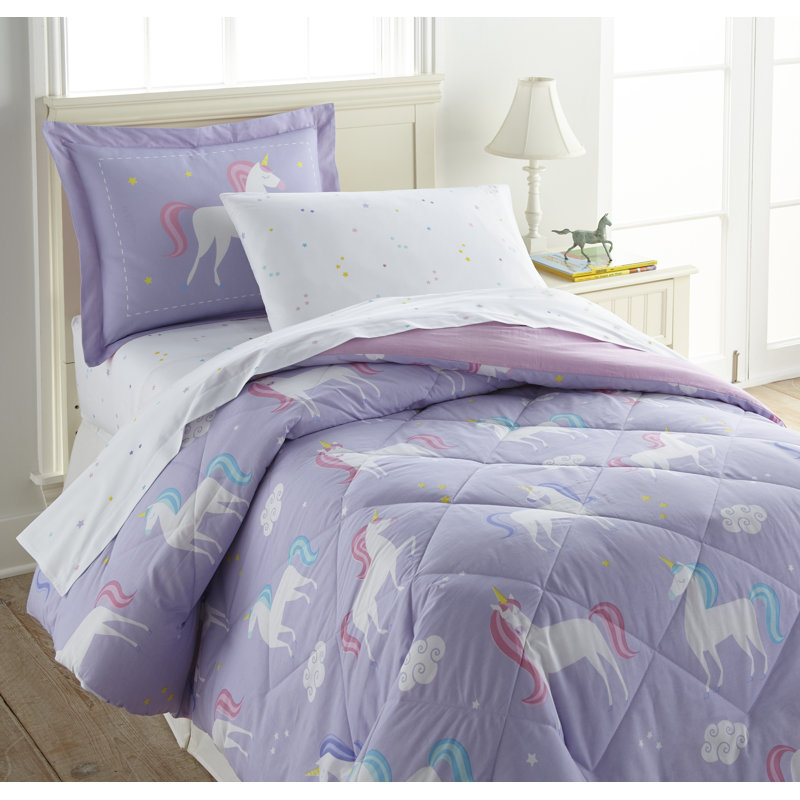White Cotton Unicorn Print Toddler Sheet Set