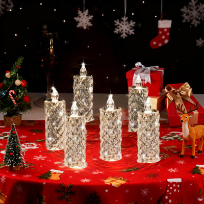 LED Crystal Candle Lights, Rose Shadow LED Flameless Candles,  Christmas Gifts，Battery Operated Led Flameless Candles For Valentines Anniversary Wedding Christmas Decorations (6Pcs/Set)