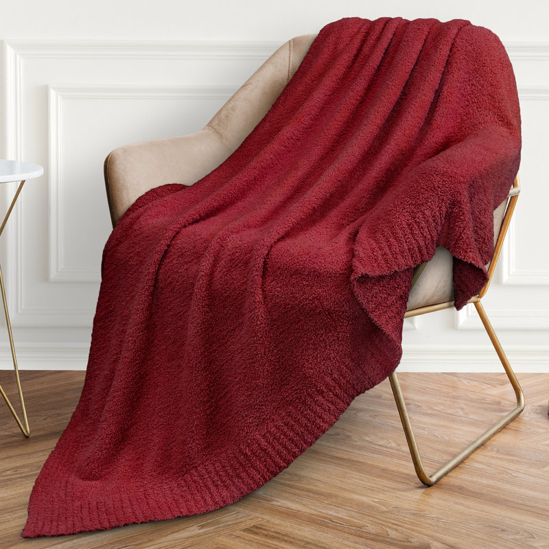 Deep Red Plush Knit Reversible Throw Blanket