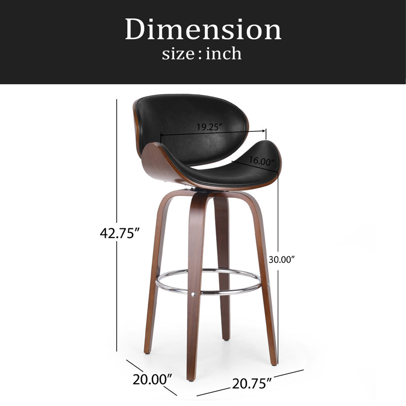 Tabouret de bar pivotant Mid-Century, Noir