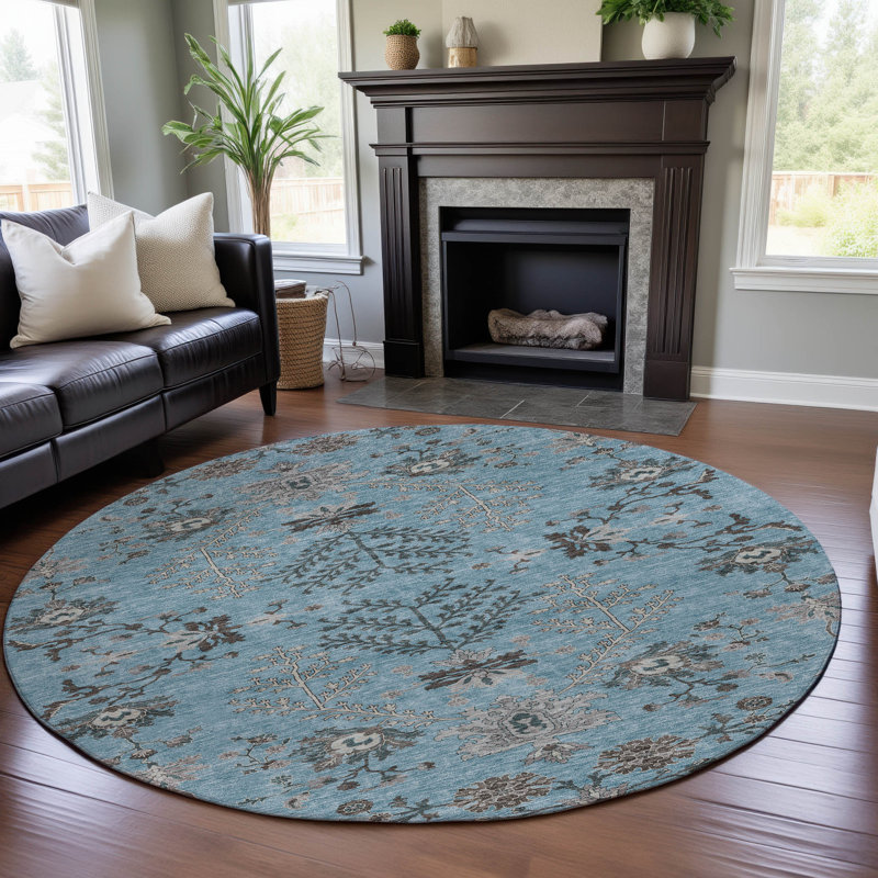 Premium Machine Washable Gurubaksh AMF1156 Floral Rug, Round 8'