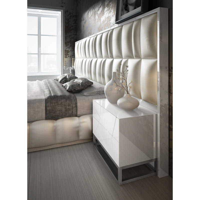 Annalya Upholstered Faux Leather Standard Bed, Queen, High Gloss