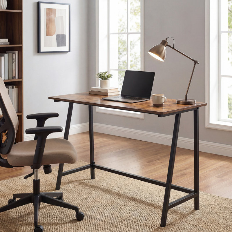 Home Office Table, Steel Frame Desk, Writing Table for Study, Industrial Style, Easy Assembly, Brown and Black