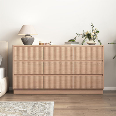 Commode 9 tiroirs pour chambre à coucher avec grands tiroirs, commode en bois, grande commode de plancher, long meuble télé moderne, table d'appoint de rangement Mid-Century