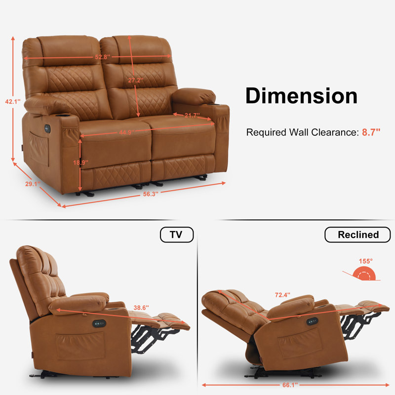 Latitude Run Electric Reclining Loveseat, Orange