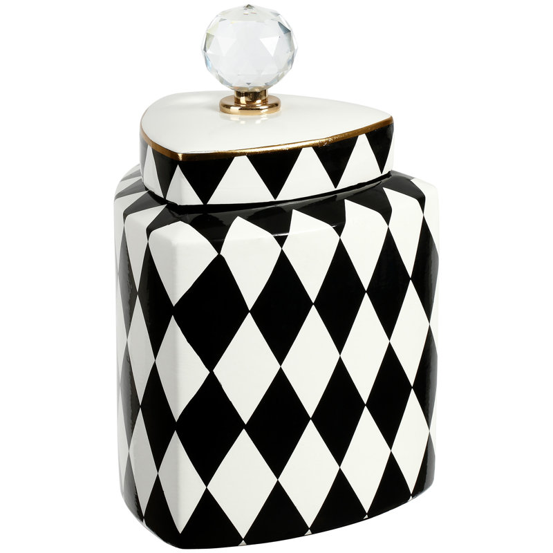 Pot en céramique 9 po, H 9 po x l 5,75 po x P 5,75 po, Blanc / noir
