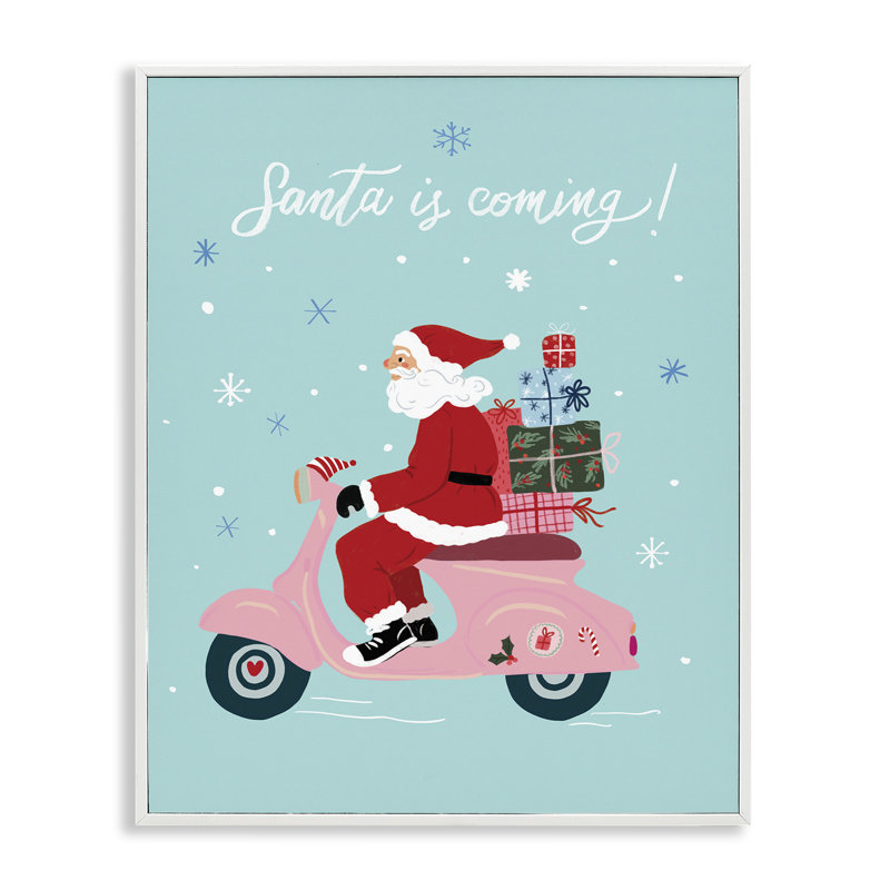 Père Noël sur scooter, art de la giclée encadrée par Be Ni La, H 14 po x l 11 po