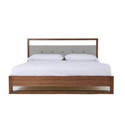 Cear Bed, tête de lit à panneau touffeté gris avec découpe, gris brun