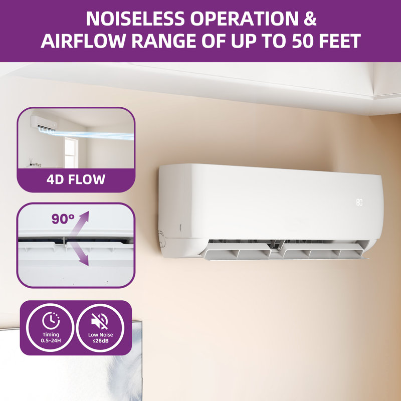 110V 12000 BTU Ductless Mini Split Air Conditioner For 750 Square Feet With Remote & Smart Control