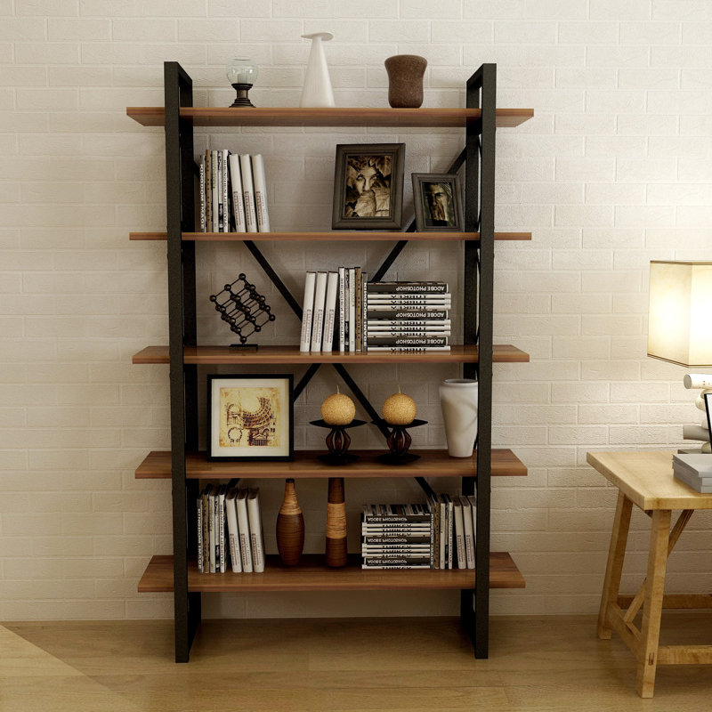 Industrial Style Bookshelf with Metal Frame, Atlantic Pine & Black Finish, 35.4 x 70.9 x 13.2 inches | 100% Melamine Coated Particle Board | Wall-Mountable with Numerous Shelves for Additional Storage, Modern Design