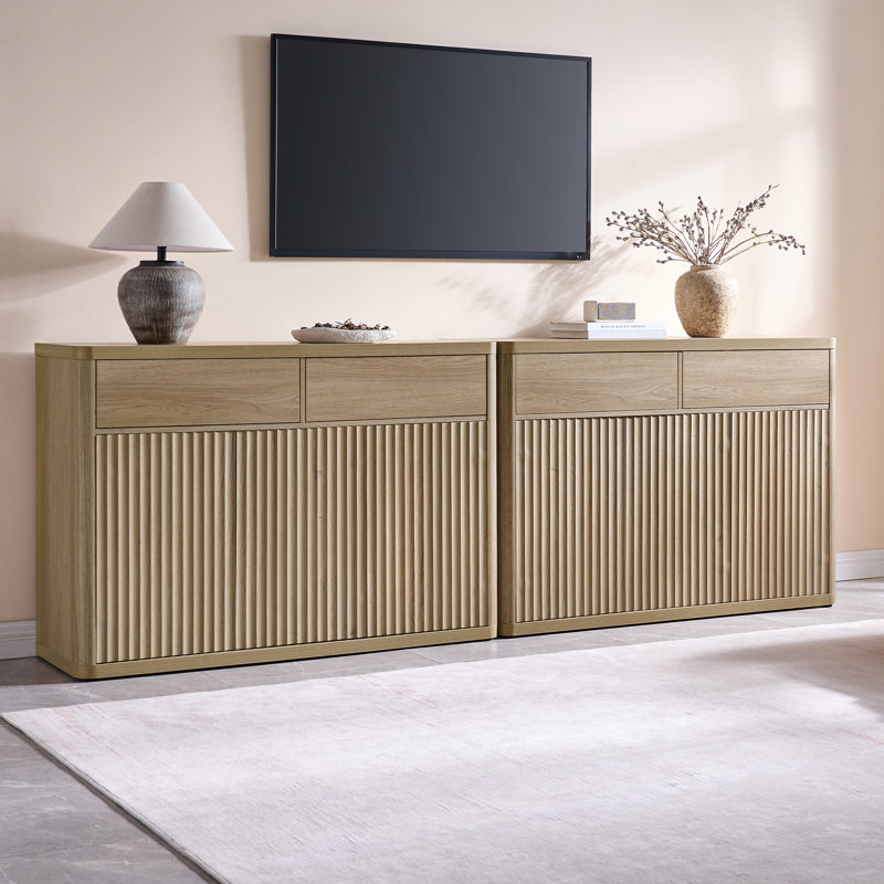 Cesiro 50.15''W Storage Sideboard With 2-Draw And 3-Door, Natural Oak, 2