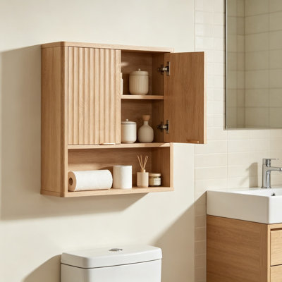 Armoire murale cannelée avec tablette réglable et charnières à fermeture en douceur, armoire à pharmacie murale pour le rangement au-dessus de la toilette, armoire flottante de ferme pour la salle de lavage, la cuisine et le salon