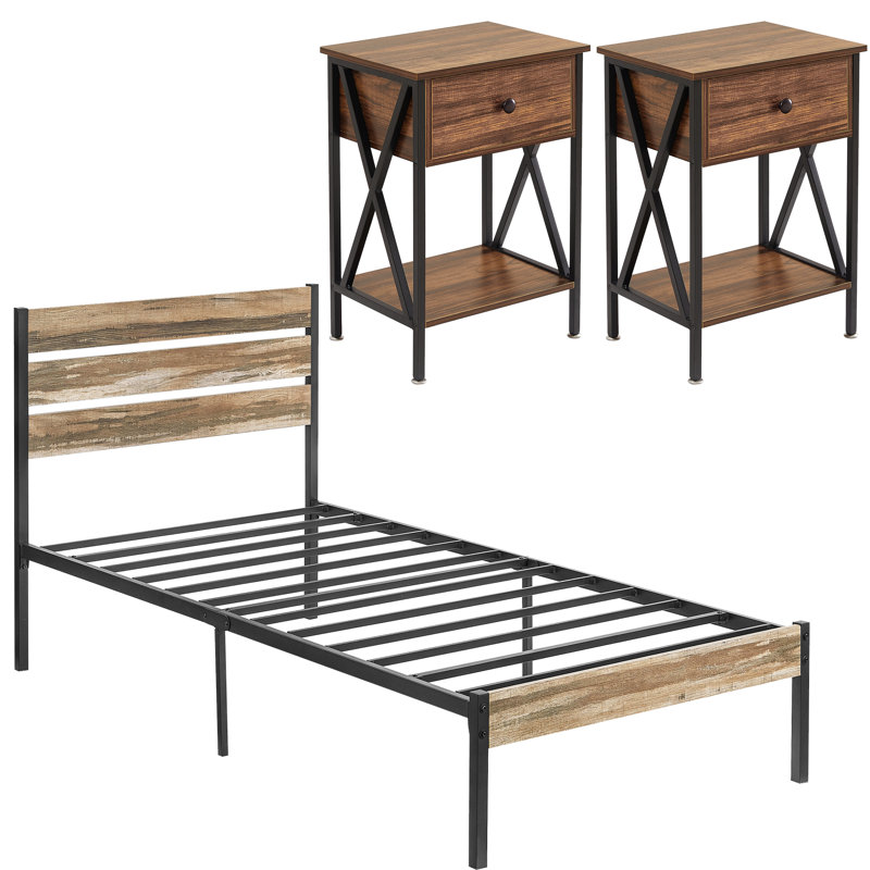 Purtell Steel Piece Bedroom Set, Black, Twin