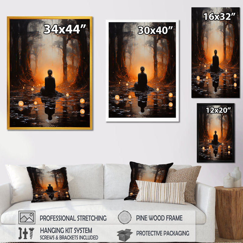 Divine sanctuaire en méditation pose IV - art mural méditation, Cadre flottant brun, 40" H x 30" W