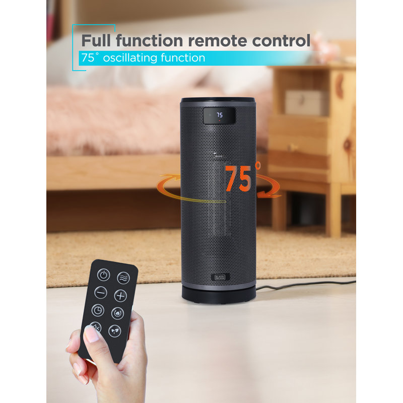 Black Ceramic Electric Tower Heater with Thermostat and Remote