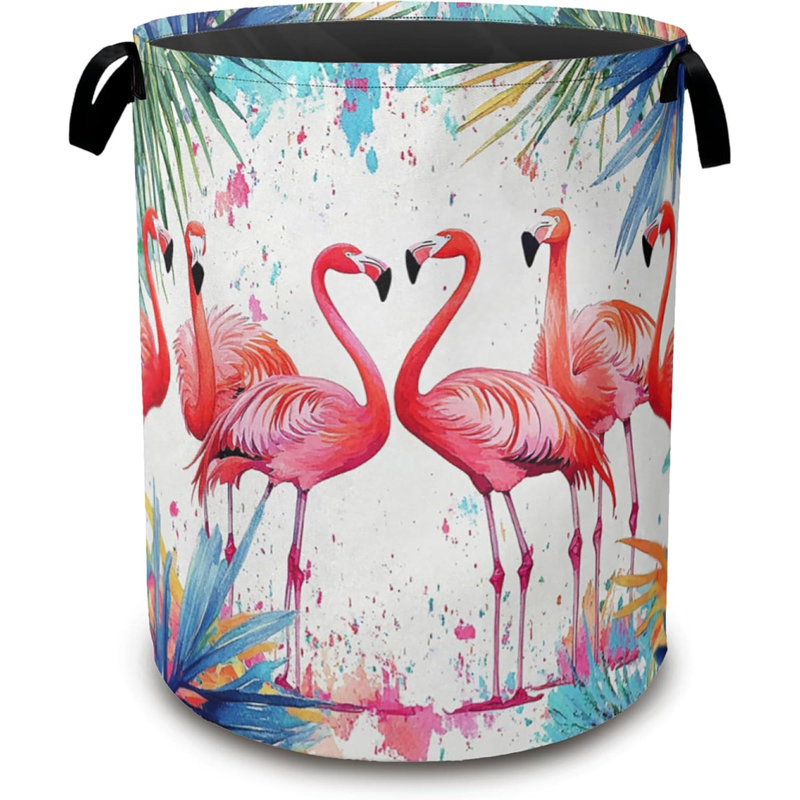 Flamingo Tropical Laundry Basket,Exotic Leaves Flower Collapsible Laundry Baskets With Handles,Waterproof Oxford Cloth Storage Basket " For Bathroom/Bedroom/Dormitories