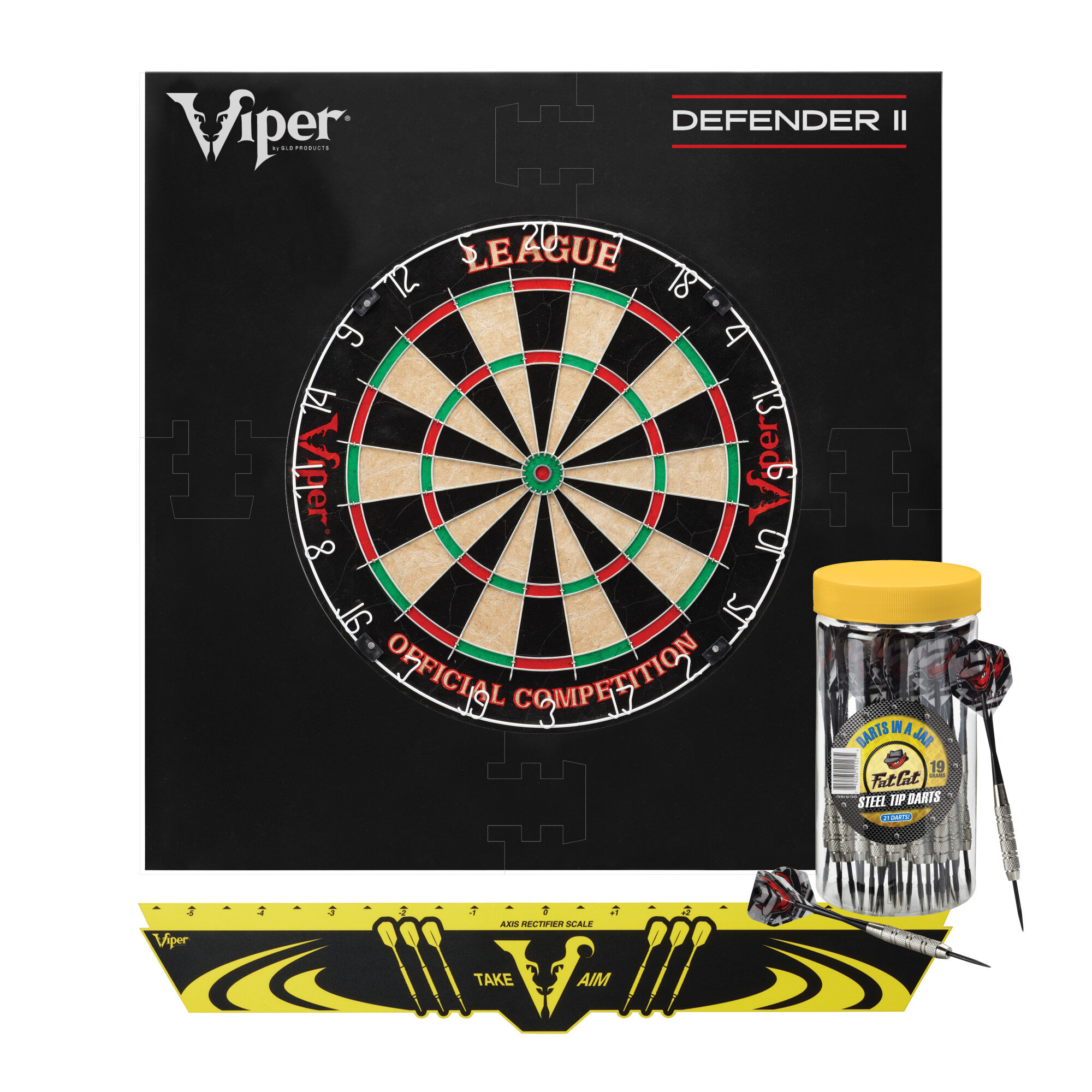 Viper League Sisal Dartboard, Defender II Dart Surround, Jar Of 20 Darts  And Viper Edge Throwline